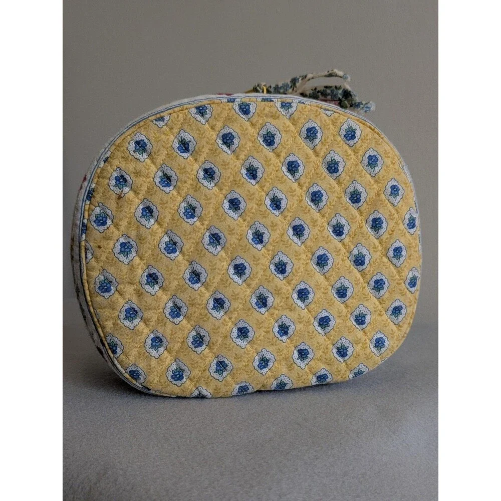 Rare Vintage Vera Bradley ELIZABETH Yellow Round Travel Cosmetic Bag Case Train